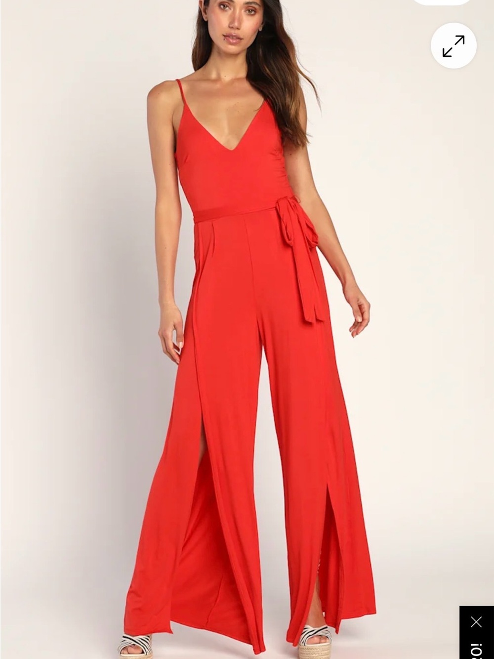 Just Breathe Red Jumpsuit  Split leg with Tie Waist